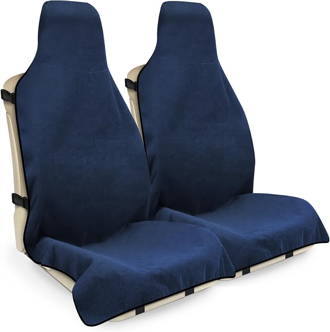 INFANZIA 2Pcs Waterproof Sweat Towel Car Seat Cover Navy Blue, Non-Slip | Premium Bucket Carseat Protector for Trucks SUV Jeep, Universal for Post Gym Workout, Running, Swimming, Beach by INFANZIA