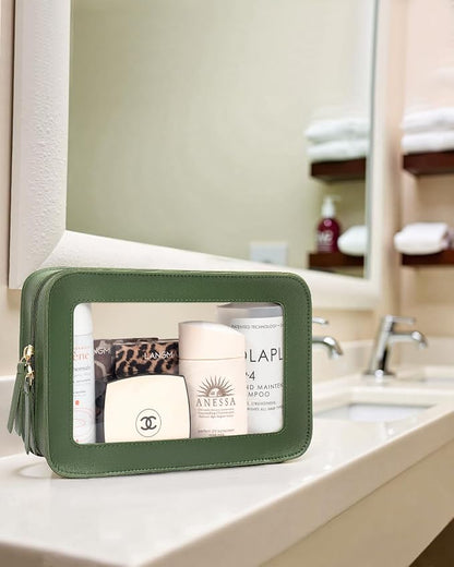 Clear Makeup Bags, TSA Approved Toiletry Bag with Zipper, Travel Makeup Organizer Fit Carry-on Travel Essentials,Small Cosmetic Bags Pouch for Women Men (Clear-Vintage Green) - Image 7