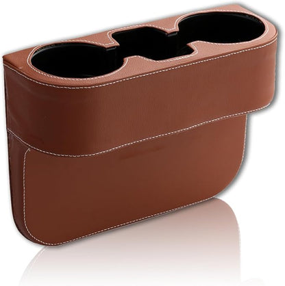 Car Cup Holder, PU Leather Auto Front Seat Organizer, Multifunctional Cup Drink Holders, Gap Filler Storage Box Coin Bucket Console Side Pocket Cell Mobile Phone Holder (Brown) - Image 2