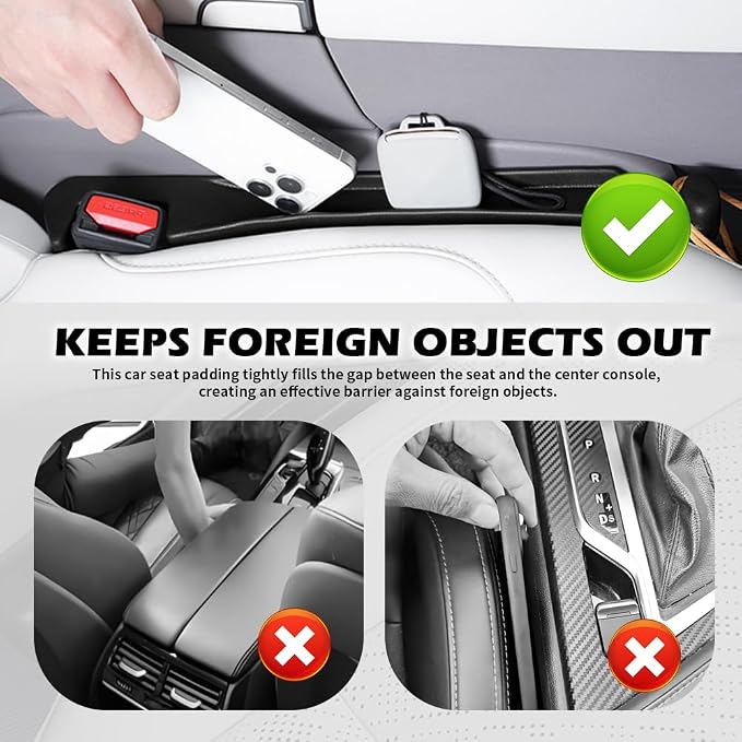 2PCS Car Seat Gap Filler Organizer,3 in 1 Car Seat Side Gap Filler with Hook for Avoiding Dropped Items,Universal No Drop Seats Guard for Filling Gaps 1.37-1.49 Inch Wide (Black) - Image 3