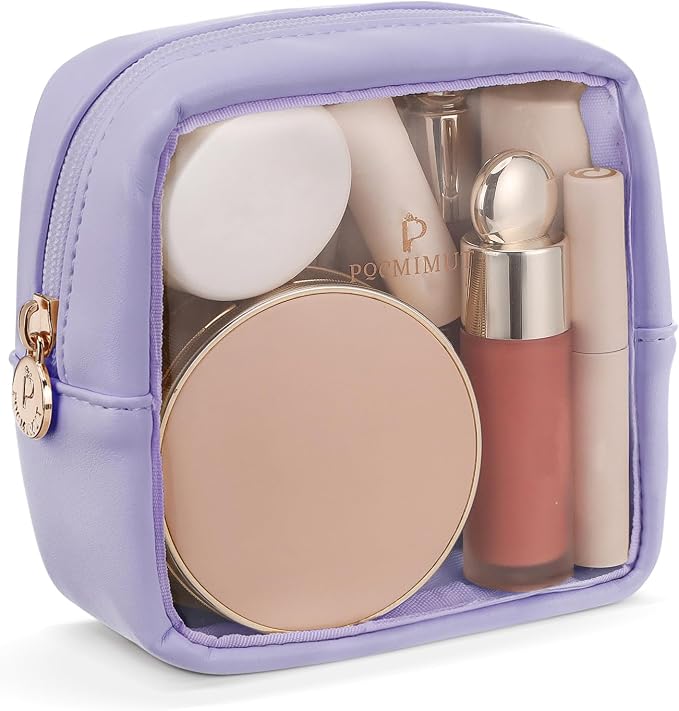 Clear Makeup Bag, Easy to Find Mini Makeup Bag for Purse, Travel Makeup Bag for Car, Compact Cosmetic Pouch for Daily Essentials,Purple by Pocmimut