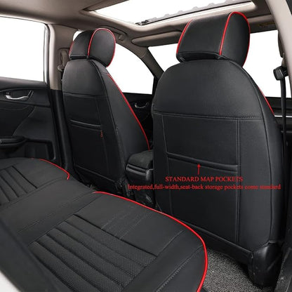 EKR Civic Seat Covers Custom Fit for Honda Civic (Sedan) 2016 2017 2018 2019 2020 2021 LX(Rear One Piece No Armrest),Waterproof Leather Car Seat Cover Full Set,Faux Leather(Black with Red Trim) - Image 4