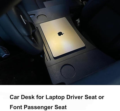 Car Laptop Desk Fit for Tesla Model Y 3 S X, Foldable Food Tray | Car Tray Table for Driver&Passenger, Eating & Working, Carbon Fiber Texture, Support Leg, Dual Hinge - Image 2