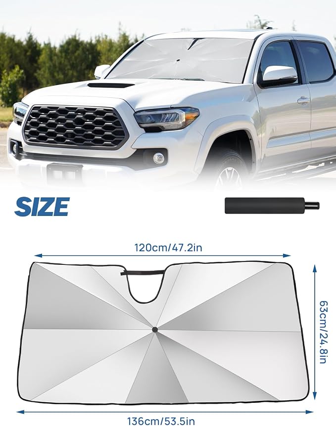 JOYTUTUS Windshield Sunshade Umbrella for Toyota Tacoma 2016-2023, Automotive Interior Sun Protection Cover, Titanium Silver UV Block Coating, Front Window Heat Insulation Protection - Image 6