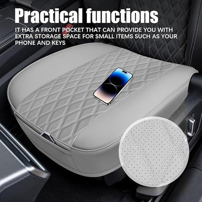 Leather Front Car Seat Cover, Anti-Slip Car Seat Bottom Covers, Full Wrapped Bottom Seat Protectors with Storage Pocket, Universal Comfortable Seat Cushion Fit Vehicles SUVs Trucks (Gray) - Image 3