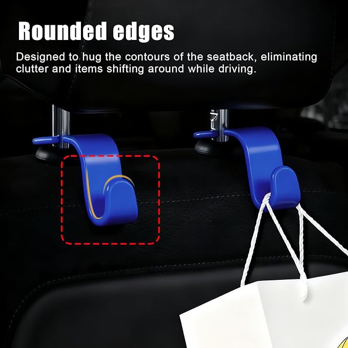 Purse Hook for Car, 4 PCS Car Purse Hook Headrest Hooks, 360° Rotatable Back Seat Storage Organizer, Universal Vehicle Seat Hanger for Purses, Handbags, Grocery Bags, Water Bottles, Blue - Image 6