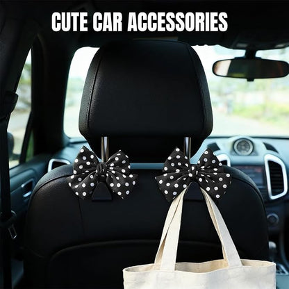 2PCS Car Seat Headrest Hooks, Car Purse Hook, Cute Bow Knot Vehicle Seatback Hanging Storage Organizer, Auto Seatback Decor Organizer Hanger for SUV Truck (Black/Polka Dot) - Image 3