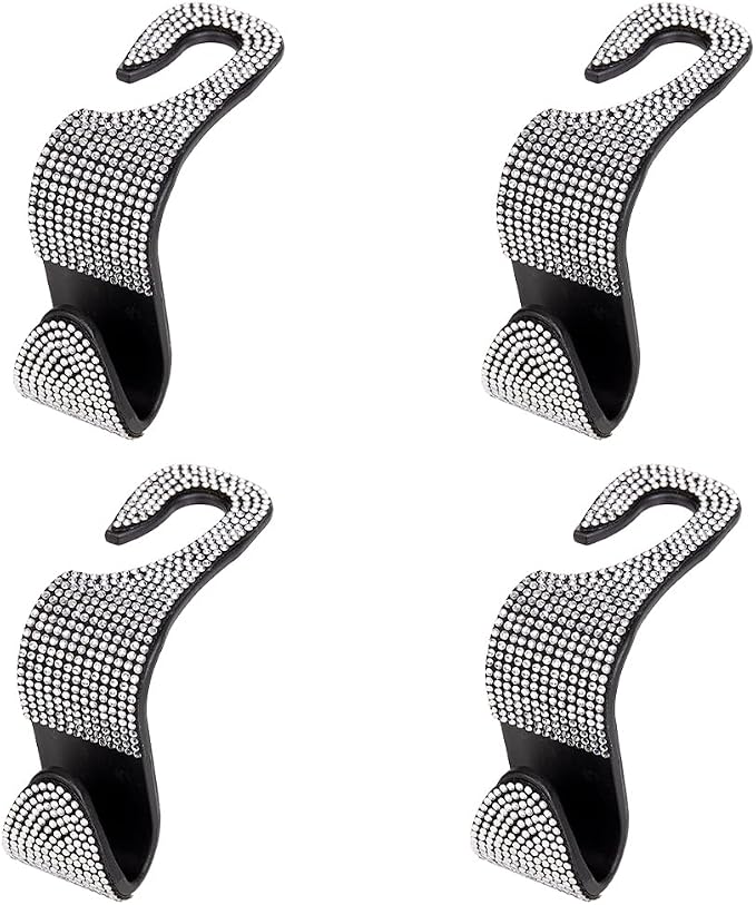 4PCS Bling Car Seat Headrest Hook, Crystal Rhinestone Backseat Hanger Organizer for Purse Handbag Umbrella, Shiny Auto Interior Seat Back Storage Holder Hook, Universal Fit (White) - Image 7
