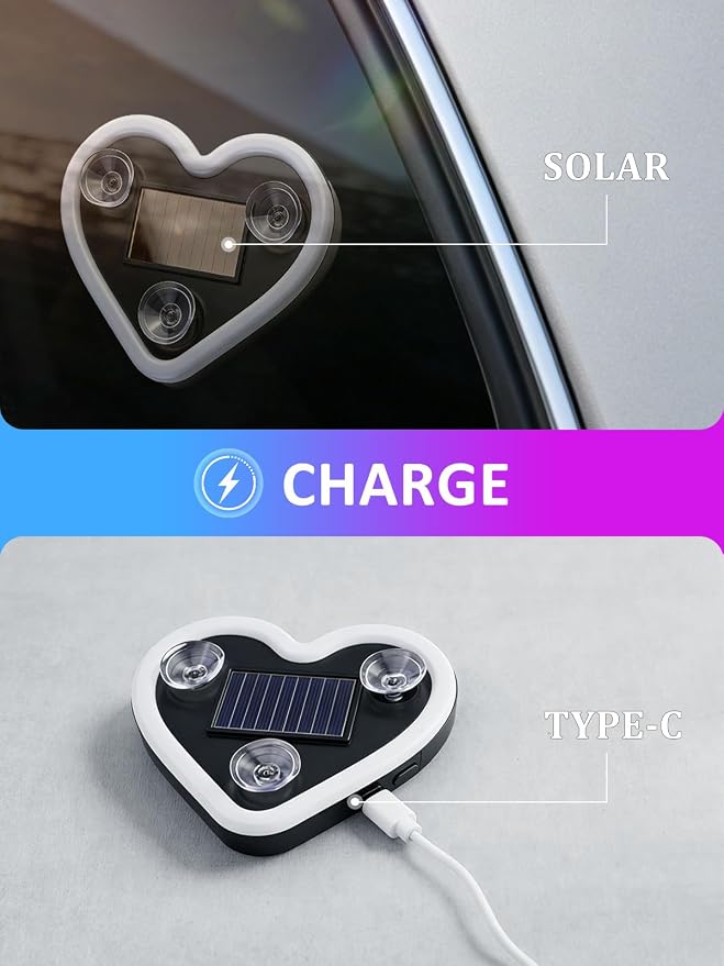 Car LED Ambient Light - Solar-Powered Heart-Shaped LED Neon Light, Wiring Free, Switchable Modes, Romantic Mood Decoration, Interior Atmosphere Lamps for Car (MHD - Red) - Image 5