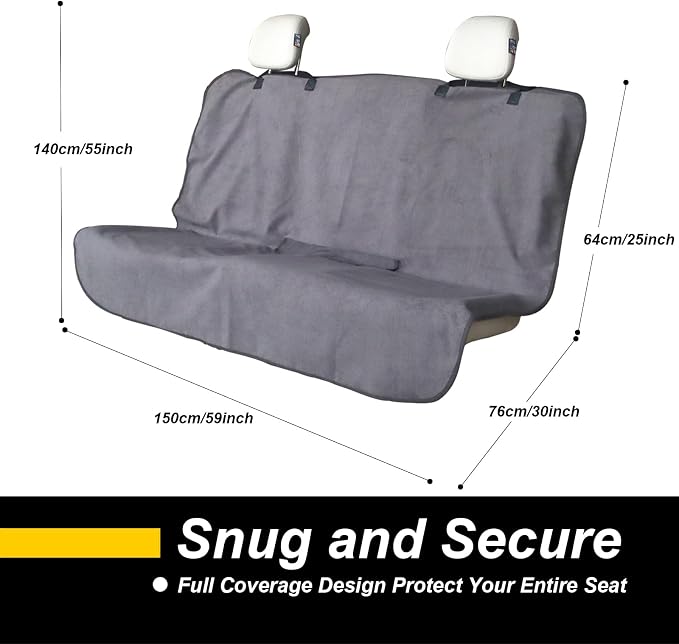 Back Seat Cover for Car Trucks Van SUV Jeep,Waterproof Rear Bench Towel Seat Covers for Dogs and Kids,Automotive Backseat Protector (Grey) - Image 2