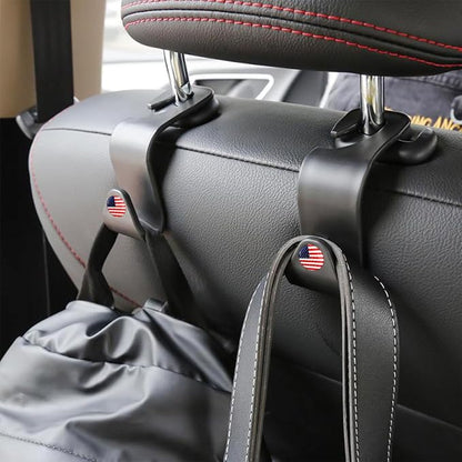 4 Pack Headrest Hooks for Vehicle Seats, Black/Red Flag | rear-row hanging storage, supports bags coats and groceries, fits matching headrest posts, interior accessory - Image 5
