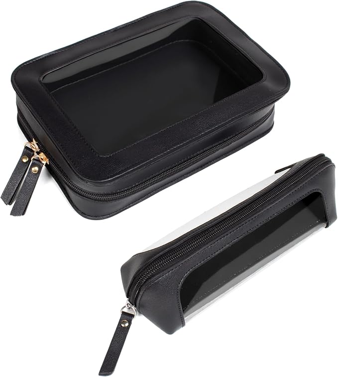 2Pack Clear Makeup Bags Set, Travel Toiletry Bag Zipper Storage Organizer Pouch, Versatile Storage Stationery, Travel Storage Bag, Pencil Case Car Accessory Bag(Black) - Image 9