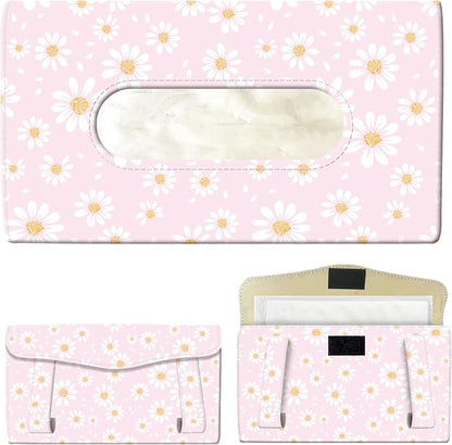 Car Tissue Holder, Cute Sun Visor Napkin Holder Backseat Tissue Case, PU Leather Tissue Box, Funny Car Accessories for Women Men Cute Pink Daisy by Unknown