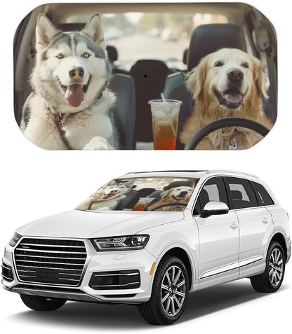 Dog Driving Car Windshield Sun Shade Umbrella, Car Windshield Sunshades Cover with 360¡ã Rotation Bendable Handle, Foldable Sun Shade for Most Vehicles by Unknown