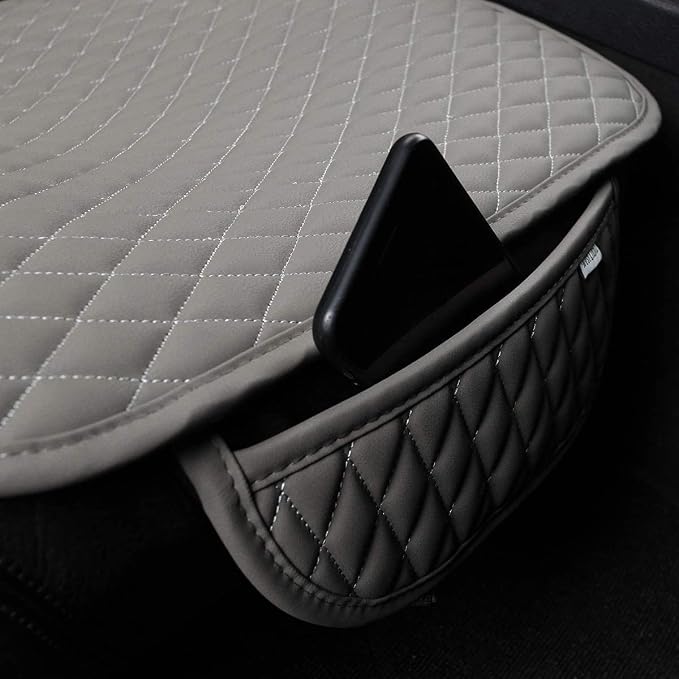 West Llama Pu Leather Car Seat Bottom Covers Protectors Include 1 Pair Front Driver Seat Pad Mat and 1 Rear Bench Cover Universal Fit 90% Vehicles,Gray - Image 4