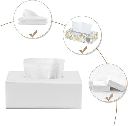 KINGFOM Rectangular PU Leather Tissue Box Cover - Facial Tissue Paper Napkin Holder for Bathroom, Home, Office, Car Automotive Decoration with Magnetic Bottom(White) - Image 4