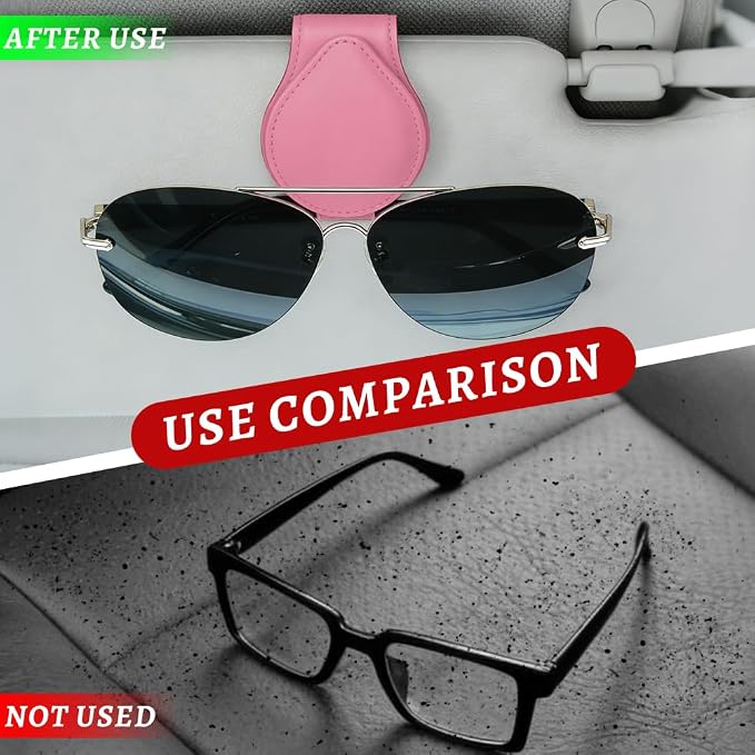 Sunglasses Holders for Car Visor, PU Leather Car Organizer, Magnetic Glasses Holder and Ticket Card Clip, Multi-Functional Auto Sun Visor Eyeglass Holder for Most Vehicles (Pink) - Image 6