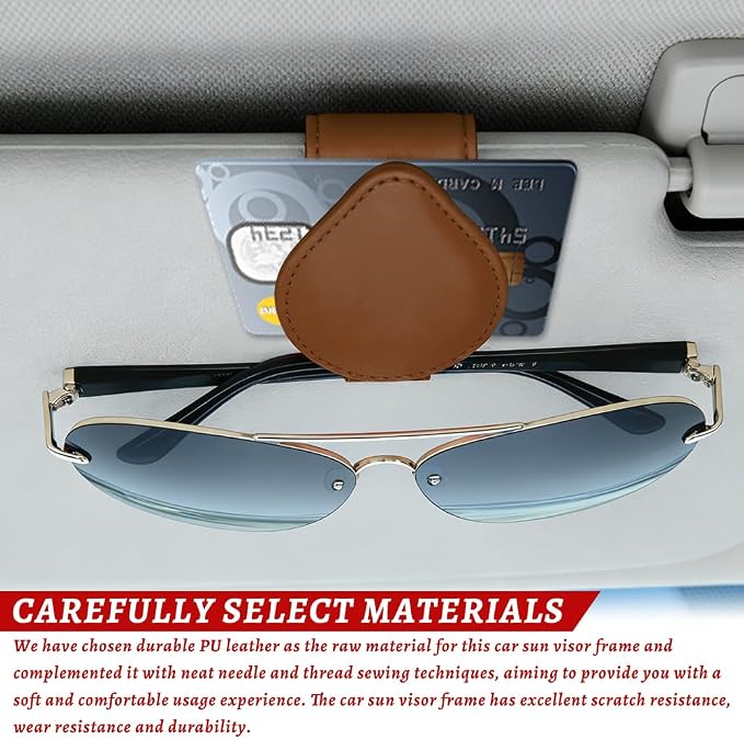Sunglasses Holders for Car Visor, PU Leather Car Organizer, Magnetic Glasses Holder and Ticket Card Clip, Multi-Functional Auto Sun Visor Eyeglass Holder for Most Vehicles (Brown) - Image 4