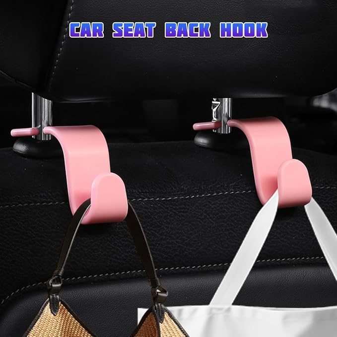 4 Pack 4.13 Inch Car Seat Headrest Hooks, Pink | plastic body, supports up to 55 lb, tool-free post fit, rotates beneath headrest when idle, interior storage accessory - Image 3