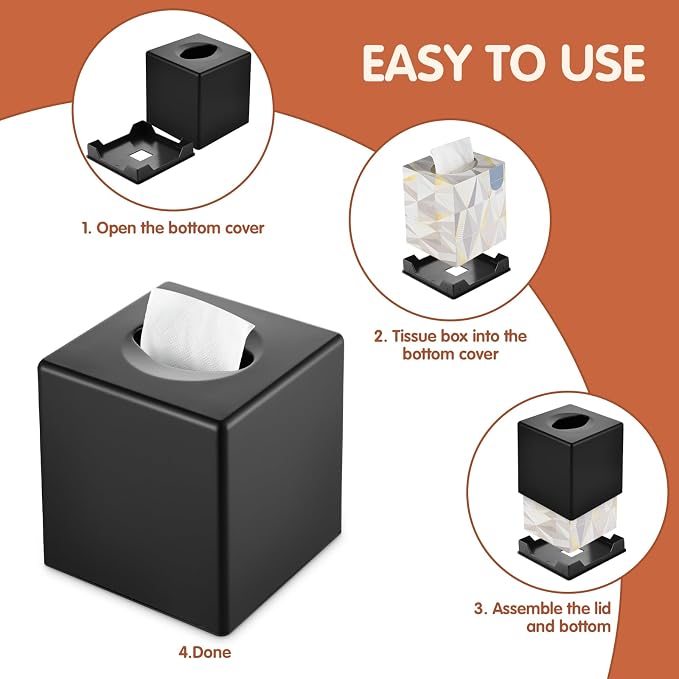 Y-in Hand Tissue Box Cover, Modern Decorative Square Facial Storage Tissue Box Holder, Home Accessories for Bathroom Vanity Countertops, Dressers, Night Stand, Parlors and Office - Matte Black - Image 7