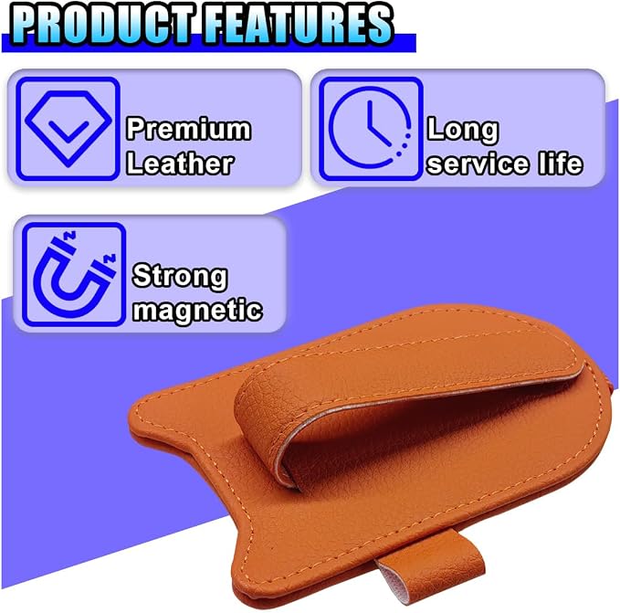 2PCS Magnetic Sunglass Holder for Car Sun Visor (Orange) | Leather Vehicle Glasses Eyeglass Mount & Ticket Card Clip, Auto Interior Visor Accessories, Universal for Car SUV Truck - Image 5