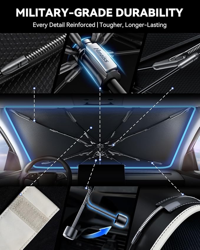 Nmoiss Windshield Sun Shade Umbrella for Civic - [Vinyl Coating Heat Shield] Protect Car from Sun Rays & Heat Damage Keep Cool and Protect Interior, Spring Structure Edge - Image 7