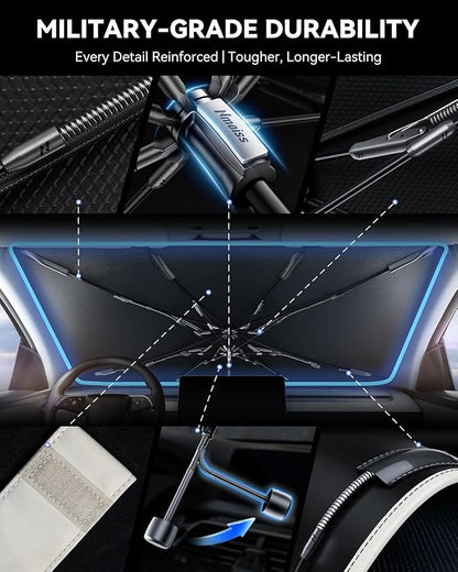 Nmoiss Windshield Sun Shade Umbrella for Civic - [Vinyl Coating Heat Shield] Protect Car from Sun Rays & Heat Damage Keep Cool and Protect Interior, Spring Structure Edge - Image 7