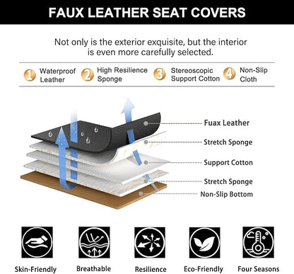Car Seat Covers for Nissan Maxima 2007-2023 Full Set Faux Leather | Waterproof Breathable Scratch Resistant 360° Wrap Airbag Compatible Easy Clean (5 Seats,Black & Grey) - Image 5