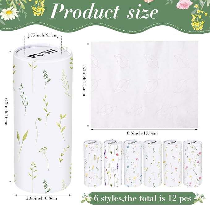 Outus 12 Pcs Floral Car Tissue Holder Cylinders with 3 Ply Facial Tissue Bulk, Portable Paper Dispenser for Cup Holder, Travel Bathroom Table Decor, Tissues Boxes Container for Home Office Party - Image 2