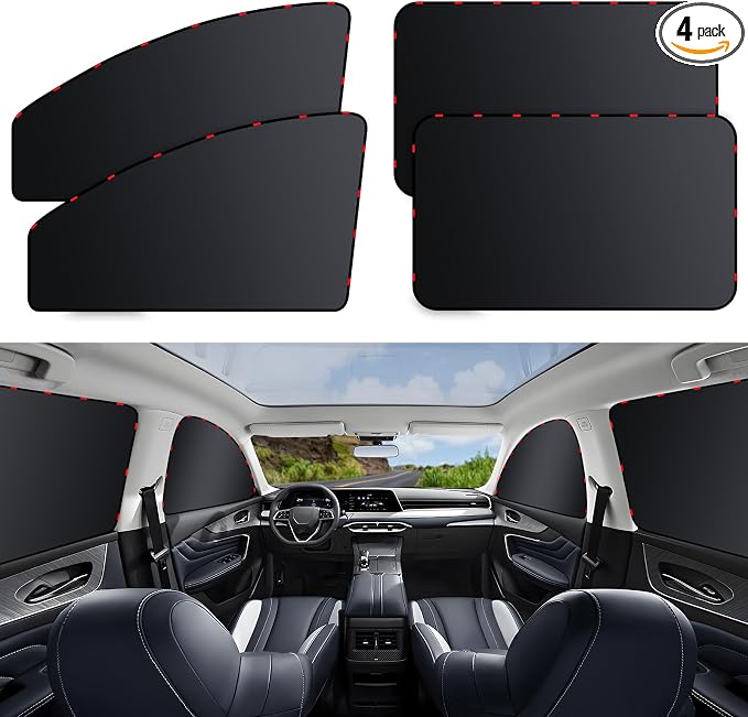 ZATOOTO Magnetic Car Window Shades for Side Window Sun Shade, Full Blackout | 4 Pack Car Privacy Curtains, Heat Insulation, UV‑Block, Metal Frame Fit, Great for Travel, Camping by ZATOOTO