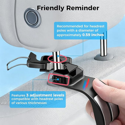 2 PCS Car Headrest Hook Safe Foldable Hidden Seat Hooks for BMW | Strong Load Capacity ABS Hanger for Purse Bag Storage Organizer, for BMW 3 4 5 X1 X3 X5 Accessories with Sporty 3-Color Logo - Image 6