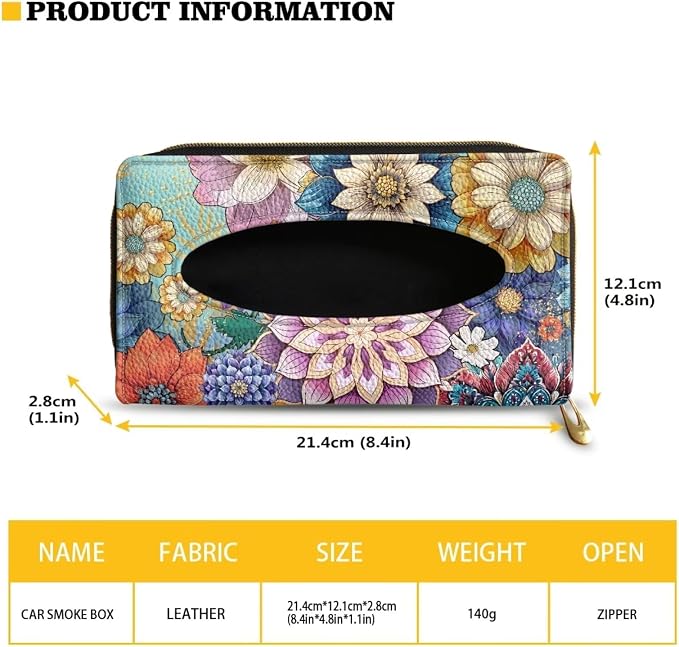 Biyejit 2 Pack Car Tissue Holder, Boho Flowers Hanging Napkin Case, PU Leather Tissue Box for Sun Visor, Backseat Decor - Image 6