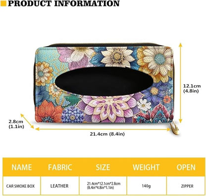 Biyejit 2 Pack Car Tissue Holder, Boho Flowers Hanging Napkin Case, PU Leather Tissue Box for Sun Visor, Backseat Decor - Image 6