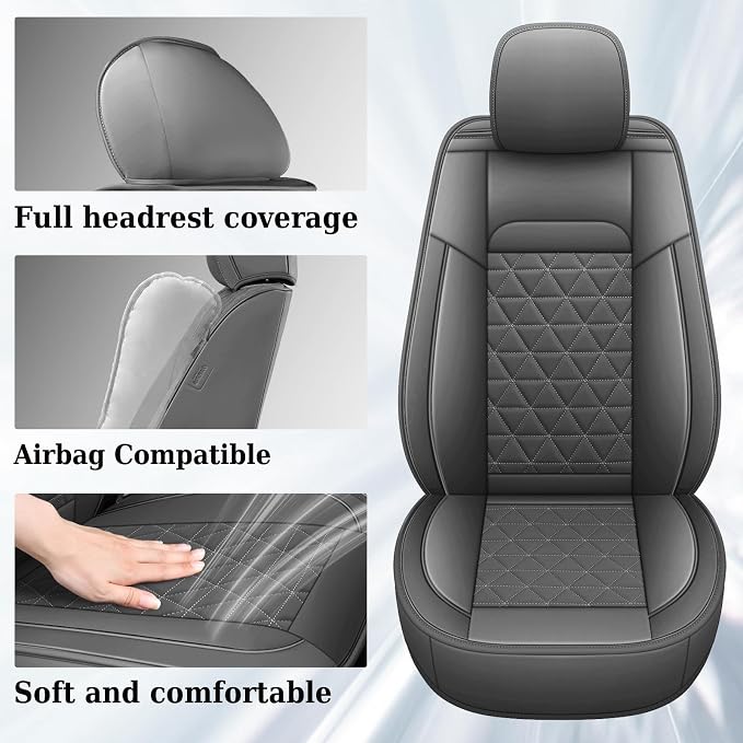 Coverado Dodge Ram Seat Cover Full Set, Waterproof Ram 1500 Seat Cover Compatible with 2002-2026 Dodge RAM 1500 2500 3500 Crew Quad Cab with Curved Bench, Dark Gray - Image 5