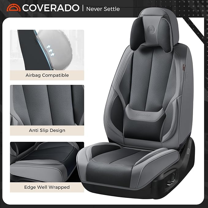 Coverado Car Seat Covers, Seat Covers for Cars, Waterproof Leather Auto Seat Protectors, Leather Car Seat Cushion, Car Interiors Accessories Universal Fit for Most Cars - Image 6
