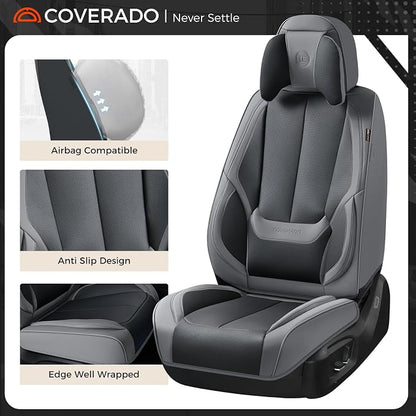 Coverado Car Seat Covers, Seat Covers for Cars, Waterproof Leather Auto Seat Protectors, Leather Car Seat Cushion, Car Interiors Accessories Universal Fit for Most Cars - Image 6