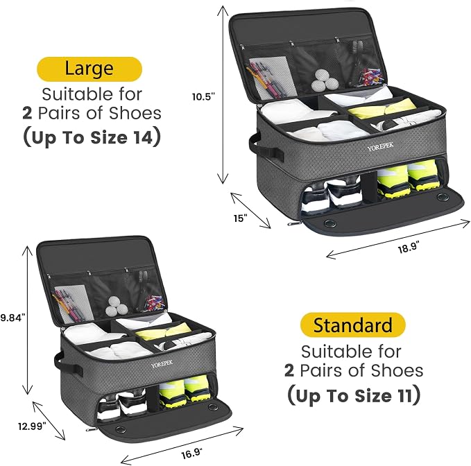 YOREPEK Golf Gifts for Men, 2 Layer Golf Trunk Organizer for 2 Pair Shoes | Waterproof Car Trunk Locker with Separate Ventilated Compartment for Balls, Tees, Clothes, Gloves, Birthday Gifts for Golfers - Image 3