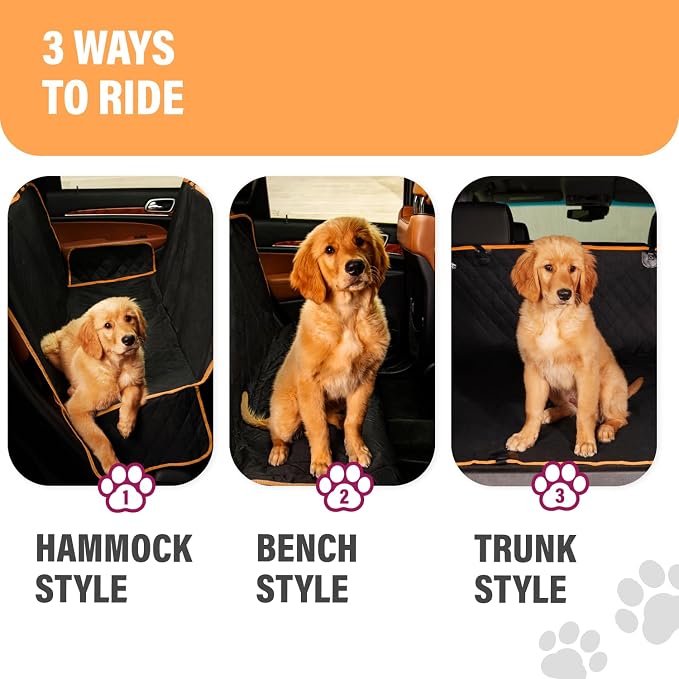 Dog Car Seat Cover for Back Seat, Waterproof Pet Hammock Protector, Durable Nonslip Seat Protection SUV Truck, Standard 53"x56", Orange - Image 7