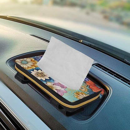 Biyejit 2 Pack Car Tissue Holder, Boho Flowers Hanging Napkin Case, PU Leather Tissue Box for Sun Visor, Backseat Decor - Image 5
