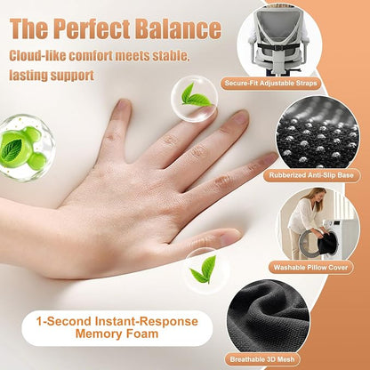Thick Car Seat Cushion with Lumbar Support for Long Driving, Ergonomic Memory Foam Office Chair Cushion for Sciatica, Tailbone & Lower Back Relief, Ideal Gift for Drivers & Office Workers (White) - Image 7
