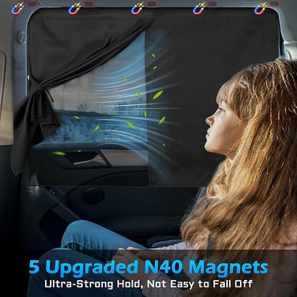 Car Window Shades, 2 Packs Magnetic car Sun Shade for Baby, Double Layers Magnetic Design for Full Covers/Half Shade Options, Window Curtains for Heat/UV Protection Sun Block Covers - Image 2