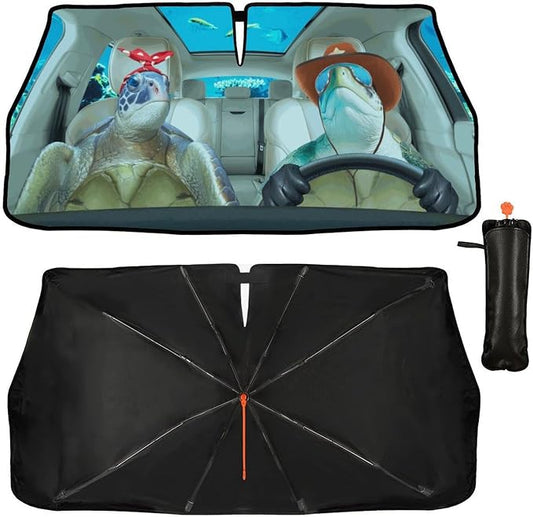 Funny Turtle Car Windshield Sunshade Umbrella Car Foldable Umbrella Sunshade for Front Window UV Reflector Auto Windshield Umbrella Sun Shades Cover for Most Vehicles 57'' X 30'' by Socira