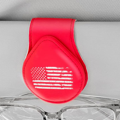 American Flag - Car Sunglass Holder, Magnetic Leather Eyeglass Hanger Mount Clip Holder for Car Visor Accessories (Red) | Magnetic Leather by Unknown