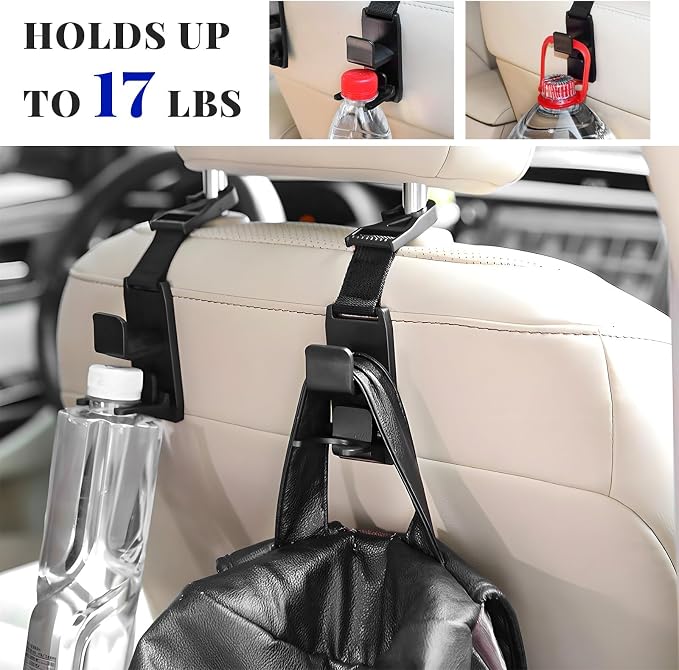 2 PCS Car Seat Headrest Hook, Strong Auto Seat Back Storage Hook Headrest Hanging Organizer, Vehicle Seats Hanger Holder Universal for Purses Handbags Groceries Bags - Image 3