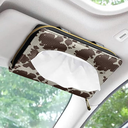 Biyejit Brown Cow Print PU Leather Car Tissue Holder, Classic, Rectangular - Image 2
