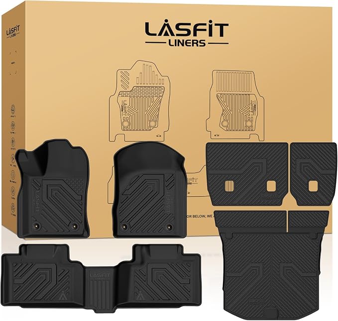 LASFIT Floor Mats Set for Jeep Grand Cherokee 2015 2014 2013 | All Weather, TPE, Custom Fit, Car Mats, Floor Liners, Seat Back Mat, Cargo Liner, Black by LASFIT