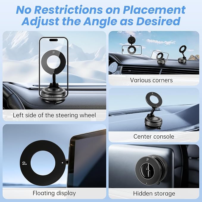 2026 Upgraded Vacuum Magnetic Car Phone Holder Mount [85 LBS Strongest Suction] 360° Adjustable Magnetic Phone Holder, Foldable Car Mount for All cellphones - Image 4