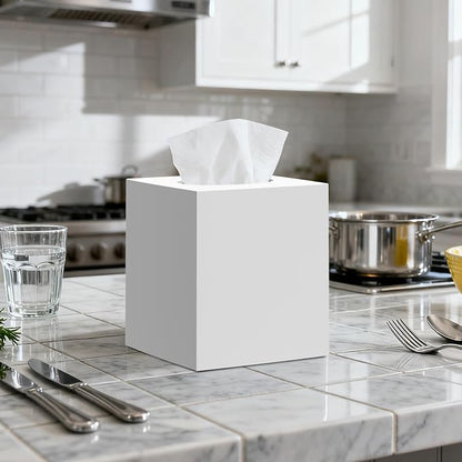 2 Pack Tissue Box Cover, Square Acrylic Tissue Holder Non-Slip Base, White | modern,non-slip,easy to refill,compatibility for tissue & rollsfor bathroom countertops,dressers,night stand,parlors,office - Image 2