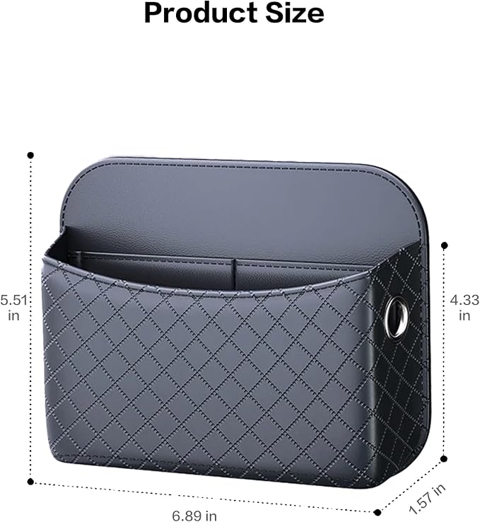 Self-Adhesive Car Seat Side Pocket Organizer with Cable Port - Black PU Leather Storage Pouch for Phone & Keys, Fits Gaps, Console & Door （Glossy Black） - Image 5