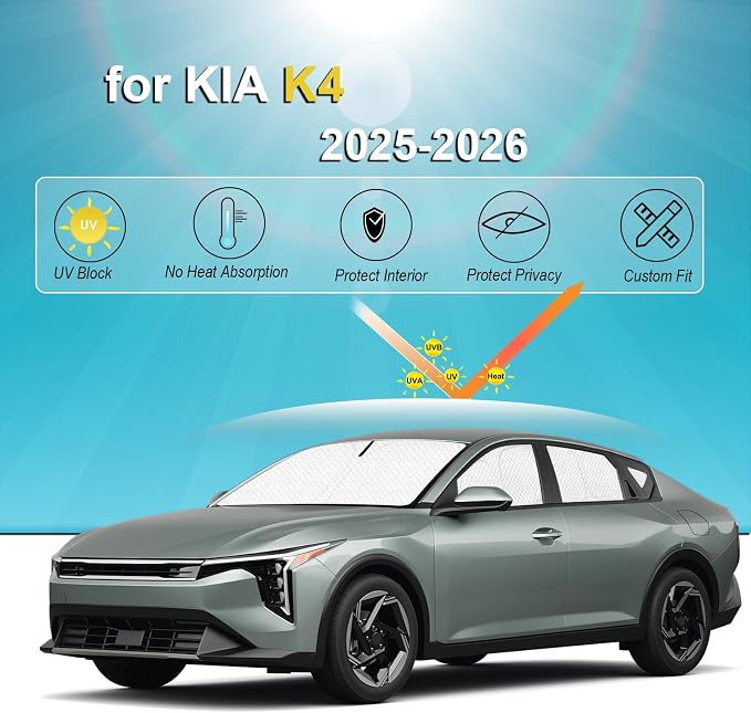KMF Sun Shades for KIA K4 2025 2026 Accessories, Full Car Window Covers Sunshade for Windshield Side Rear, UV Block and Privacy Blackout for Car Camping Outdoor 7Pcs - Image 5